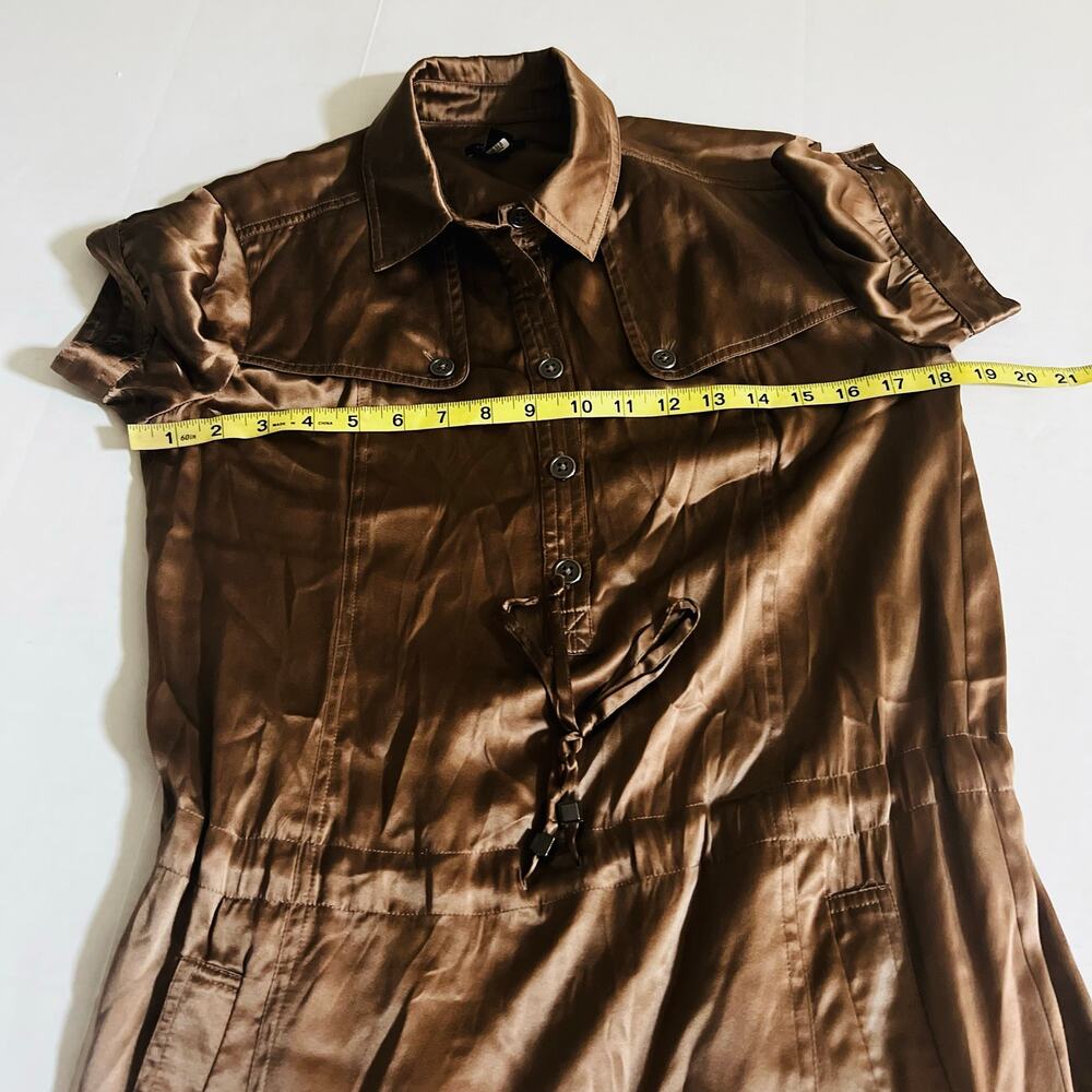 Ann Taylor Silk Short Sleeve Drawstring Dress Size 2 Brown - Picture 5 of 7